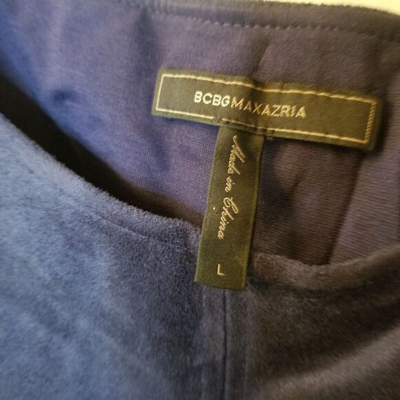 BCBG Max Azria "Karlee" Navy Blue Vegan Suede Mini Dress, Size Large - Picture 3 of 11